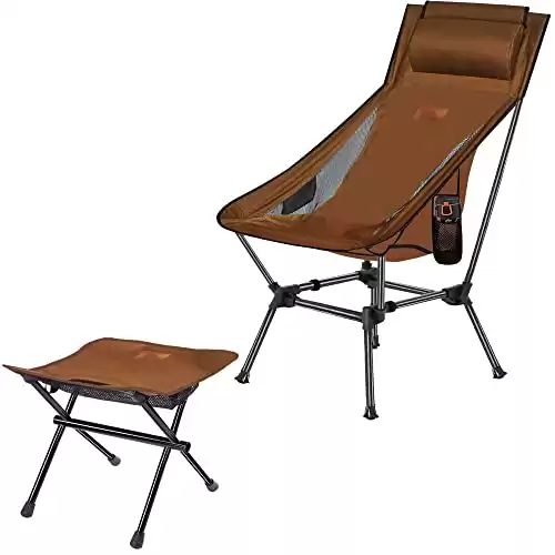 AnYoker Camping Chair, 2 Way Compact Backpacking Chair, Portable Folding Chair, Beach Chair with Side Pocket, headrest and Foot Rest, Lightweight Hiking Chair 01666 (Tan)
