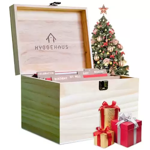 HYGGEHAUS Greeting Card Organizer Box with Dividers for Christmas & Birthday Cards, Photos - Keepsake & Scrapbook Storage Box | Comes in Gift Box, Secure Clasp - Keep Your Precious Memories Sa...