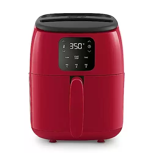 DASH Tasti-Crisp Digital Air Fryer with AirCrisp Technology, Custom Presets, Temperature Control, and Auto Shut Off Feature, 2.6 Quart – Red