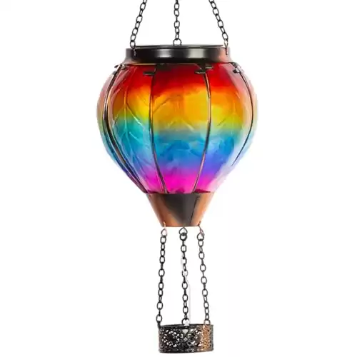 Starsoul Hot Air Balloon Solar Lantern with Candle Holder Solar Hot Air Balloon Flickering Flame Hanging Garden Light Waterproof Glass Hot Air Balloon Solar Lamp Decorative for Lawn Porch Tree Yard