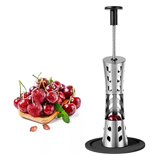 Newness Cherry Pitter, Premium Cherry Pitter Remover Tool, 304 Stainless Steel Cherry Seed Remover, Durable Cherry Stoner Fruit Pit Corer Deseeder Kitchen Tool, Press Type, More Labor Saving