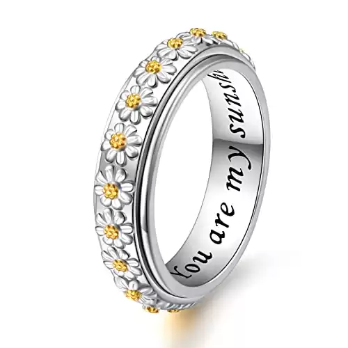 Ladytree Daisy Anxiety Relieve Spinner Rings You Are My Sunshine Flower Fidget Ring Sterling Silver ADHD Stress Relieving Ring for Women (9)