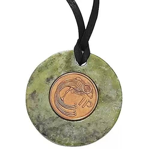 Connemara Marble Irish Penny Necklace, Lucky Penny from Ireland, Pendant for Women, 18” Cord