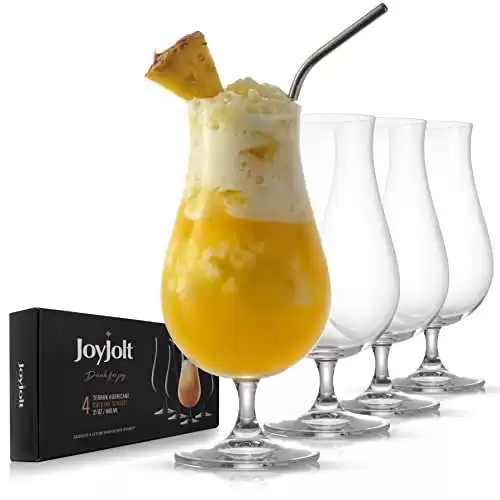 JoyJolt Terran Pina Colada Glasses - Premium Hurricane Cocktail Glasses Made in Europe - 17-Ounce l Crystal Drinking Set - Set of 4 Hurricane Glasses Cocktail Set, ideal for Refreshing Cocktails