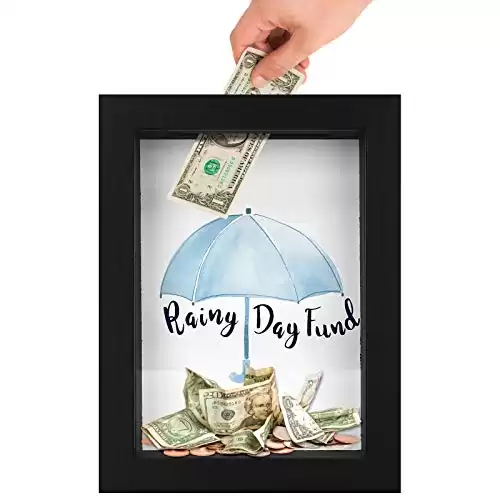 Americanflat 5x7" Rainy Day Black Box Frame With Polished Glass Front - Money Saver Shadow Box With Slot On Top for Wall and Tabletop - Honeymoon Adventure Fund and Piggy Bank For Adults