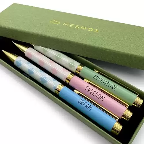 MESMOS 3pk Pastel Ballpoint Pen Set, Inspirational Unique Gifts for Women, Womens Gift, Fancy Pens for Women, Cool Motivational Pens, Nice Writing Pens, Pretty Pens, Boss Lady Office Gift Sets Women