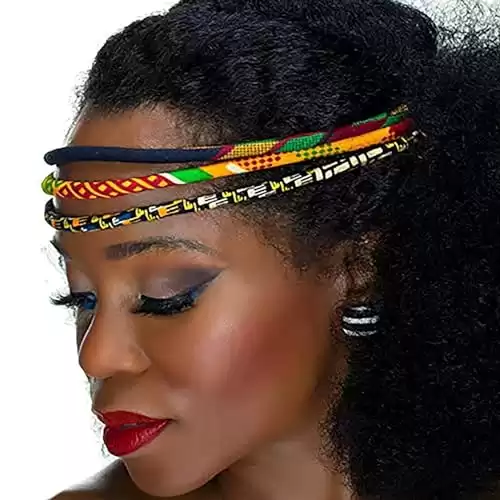 African Headband | Red, Black, Green Kente 3 Strand Headband | African Print Headband | Natural Hair | Afrocentric | Cloth & Cord