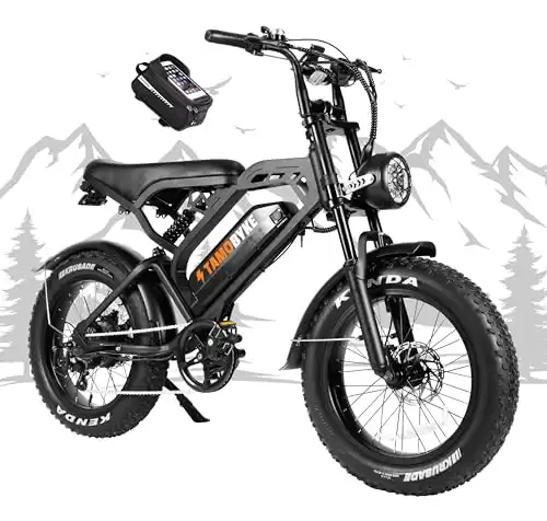 Tamobyke Electric Bike for Adults 1000W Motor, Ebike 20'' Fat Tire 48V 15AH Removable Battery 28MPH & up to 37 Miles, 7 Speed Double Suspension Electric Bicycle for Snow Beach and Mounta...