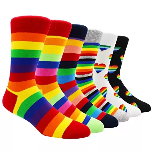 TOEJYJ Mens Fun Dress Socks, Pattern Funny Casual Socks Pack, Colorful Striped Cotton Novelty Socks Size 10-13