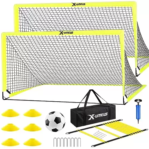 Portable Pop Up Soccer Goal Set with Ball, Ladder, Cones - For Backyard Training and Games