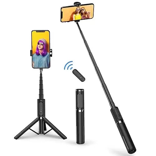ATUMTEK Selfie Stick Tripod, Extendable 3 in 1 Aluminum Bluetooth Selfie Stick with Wireless Remote and Tripod Stand for iPhone 13/13 Pro/12/11/11 Pro/XS Max/XS/XR/X/8/7, Samsung Smartphones, Black
