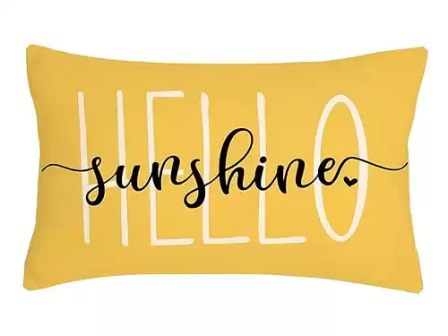 4TH Emotion Hello Sunshine Pillow Cover Farmhouse Yellow Lumbar Pillow Cover Spring Summer Decorations Cushion Case for Sofa Couch Polyester Linen 12x20 Inches