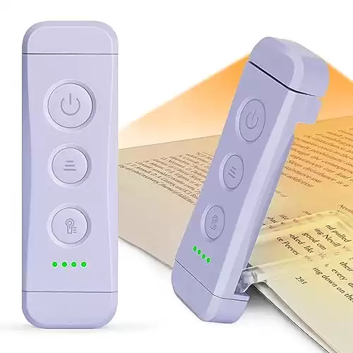 Glocusent USB Rechargeable Book Light for Reading in Bed, Portable Clip-on LED Reading Light, 3 Amber Colors & 5 Brightness Dimmable, Compact & Long Lasting, Perfect for Book Lovers, Kids