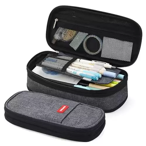 EASTHILL Big Capacity Pencil Pen Case Office College School Large Storage High Capacity Bag Pouch Holder Box Organizer (Deep Gray)