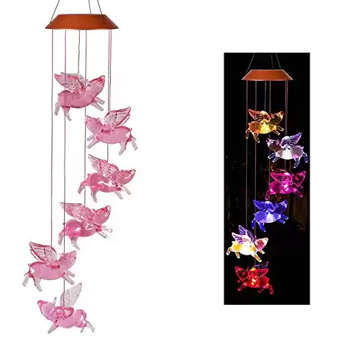 xxschy LED Solar Fly Pigs Wind Chimes Outdoor - Waterproof Solar Powered LED Changing Light Color 6 Flying Pigs Mobile Romantic Wind-Bell for Home, Party, Festival Decor, Night Garden Decoration