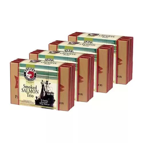 SeaBear - Premium Wild Alaskan Smoked Sockeye, Coho, and Pink Salmon Trio - 18oz Box - 4 Pack