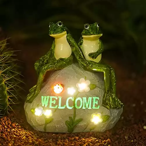 Nacome Solar Garden Outdoor Statues Frog with Succulent and 7 LED Lights - Lawn Decor Figurine for Patio, Balcony, Yard Ornament - Unique Housewarming Gifts