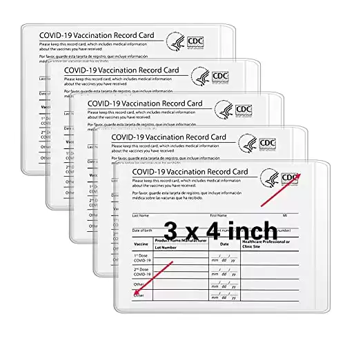 5-Pack Scratchproof Vaccine Card Holder, CDC Vaccination Card Protector 4 × 3 Inches, Immunization Vaccinate Record Cards Plastic Holder for Badge Record ID Card Name Tag