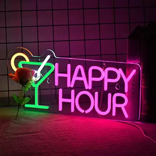 Cocktails Happy Hour Neon Sign for wall décor with Dimmable Switch LED Neon Signs Bedroom Beer Bar Neon Light Sign Hotel Party Club Office Art Lights.