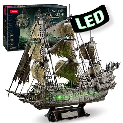 3D Puzzles for Adults Green LED Flying Dutchman, 360 Pieces Haunted Pirate Ship Arts & Crafts for Adults Gifts for Men Women Model Kit, Lighting Ghost Ship 2024 Easter Gifts Teacher Appreciation G...