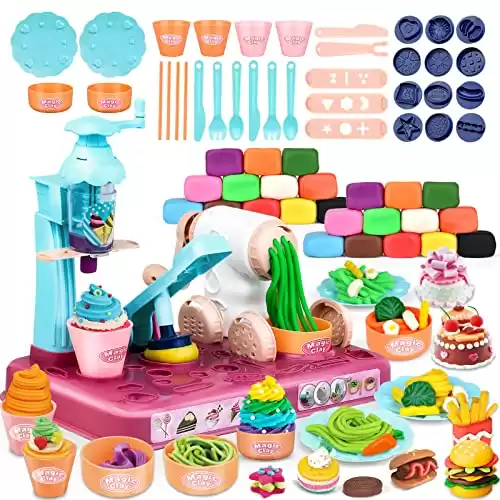 Playdough Sets for Kids Ages 4-8, 3 In1 Playdough Ice Cream 72 Pcs Toddlers' Play Kitchen Set Play Dough for Creations Making Noodle/Ice Cream/Cooking/Play Food (24 Pcs Dough Includes