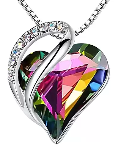 Leafael Necklaces for Women, Infinity Love Heart Pendant Rainbow Black Healing Crystal for Protection, Jewelry Gifts for Wife, Silver Plated 18 + 2 inch Chain, Birthday Gift for Mom Girlfriend Girls