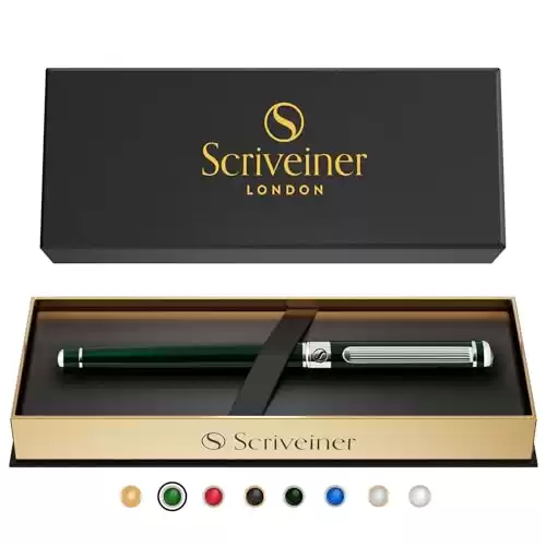 Scriveiner British Racing Green Rollerball - Stunning Luxury Rollerball Pen, Chrome Finish, Schmidt Ink Refill, Best Roller Ball Pen Gift Set for Men & Women, Professional, Executive Office, Nice ...