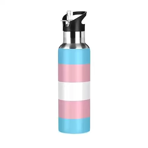 Anyangquji 20 OZ Transgender Pride Flag Sports Water Bottle,Double Wall Vacuum Insulated Stainless Steel Pride Water Bottle with Straw Keeps Hot and Cold,Bike Running Travel Gym, Pride Month Day Gifts