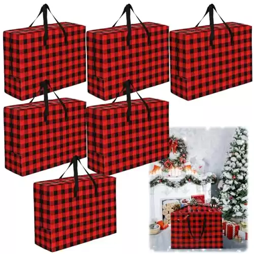 Yeshone 6 Pcs Extra Large Christmas Storage Bag, 27 x 20 Inch Heavy Duty Organizer Oversized Christmas Storage Bag with Handle Zipper Moving Bag Storage for Xmas Ornaments (Plaid)