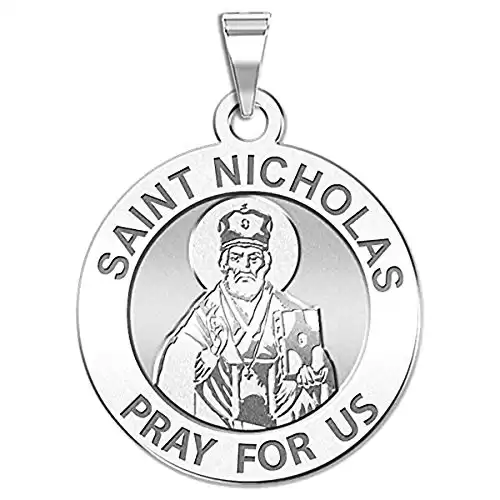 PicturesOnGold.com Saint Nicholas Religious Medal EXCLUSIVE - 14k White Gold - 1 x 1 Inch