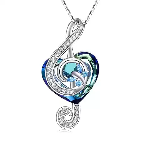 POPKIMI Musical Note Necklace Gifts for Music Lover Sterling Silver Crystal Music Note Jewelry with Butterfly Treble Clef Necklace Gifts for Women Girls Dance Lovers Teacher Music Lover