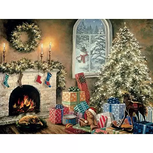 Bits and Pieces - 300 Large Piece Glow in The Dark Puzzle for Adults - Not a Creature was Stiring, Christmas Eve, Holiday - by Artist Nicky Boehme - 300 pc Jigsaw