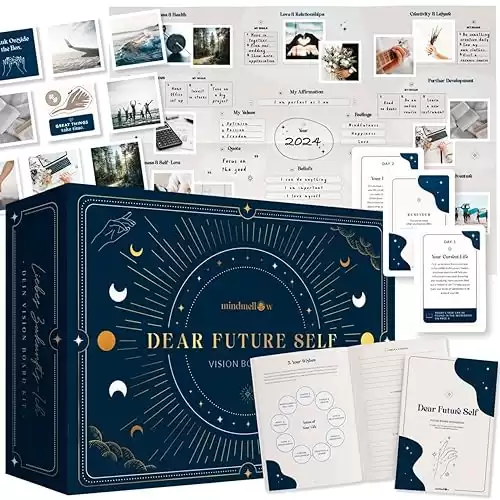 Mindmellow Vision Board Kit Dear Future Self – with Wall Poster, Pictures, Workbook, Inspirational Cards – All You Need in a Gift Box to Visualize The Life of Your Dreams