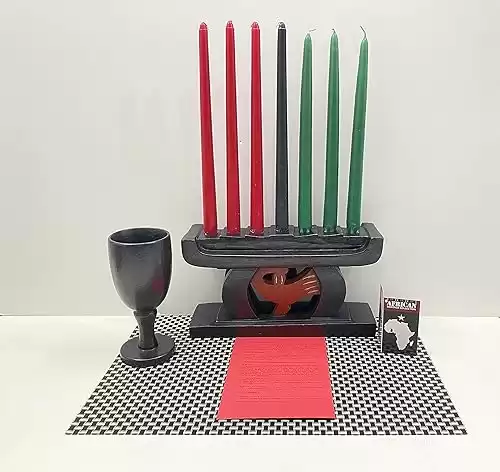 Kwanzaa Sankofa Candleholder & Celebration Set (Black & Red) - Made in Ghana