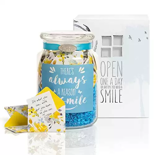 KindNotes Glass Keepsake Gift Jar with Friendship and Inspirational Messages - Morning Sunshine Reason to Smile