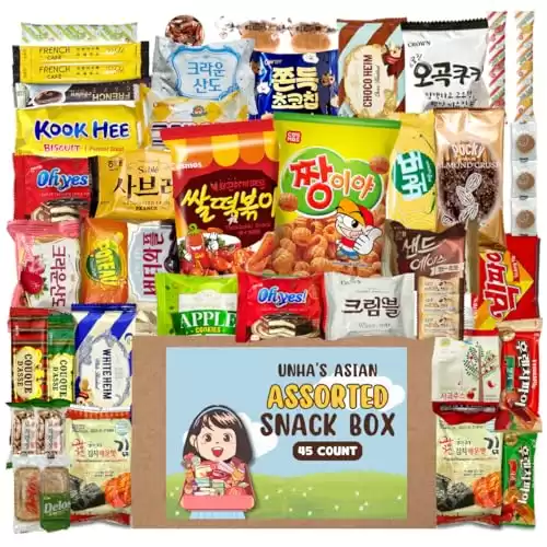 Korean Snack Box Variety Pack - 45 Count Individual Wrapped Gift Care Package Bundle Sampler Assortment Mix Candy Chips Cookies Treats for Kids Children College Students Adult