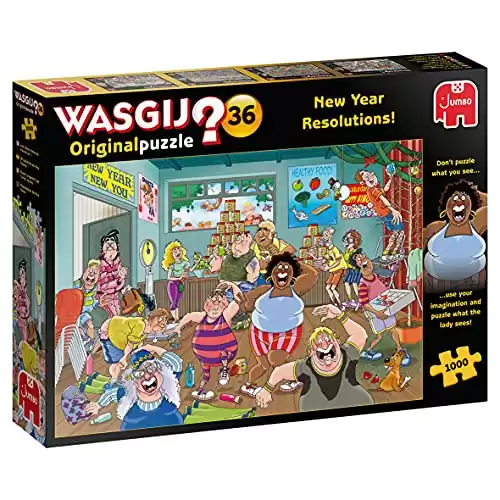 Jumbo, Wasgij, Original 36 - New Year Resolutions!, Unique Collectable Jigsaw Puzzle for Adults, 1,000 Piece