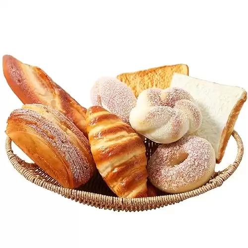 8pcs Artificial Bread Set, Realistic Fake Food for Display, Fake Bread for Decoration, Faux Food Props, Includes Faux Croissant, Dessert, Baguette and Toast