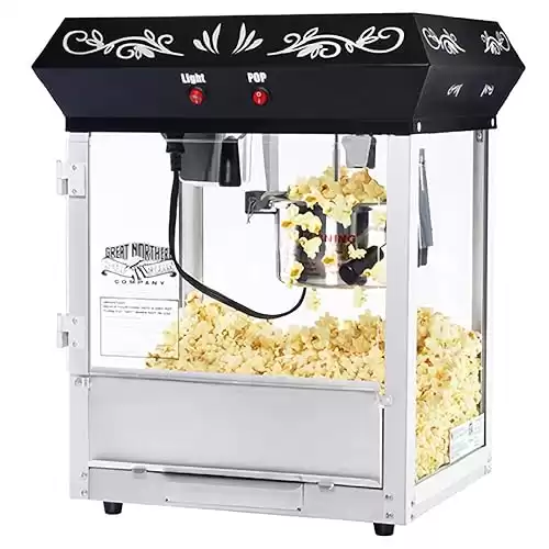 Popcorn Machine - 4oz Popper with Stainless-steel Kettle, Heated Warming Deck, and Old Maids Drawer by Great Northern Popcorn (Black)