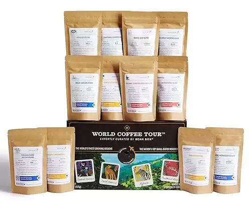 Bean Box World Coffee Tour | Coffee Gift Basket | Gourmet Coffee | Freshly Ground Coffee | 12 Piece Variety Set