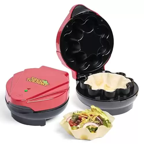 Nostalgia Taco Tuesday Tortilla Bowl Maker For Baked Taco Bowls, Tostadas, Salads, Dips, Appetizers, and Desserts, 8 to 10 Inch Tortillas, Red