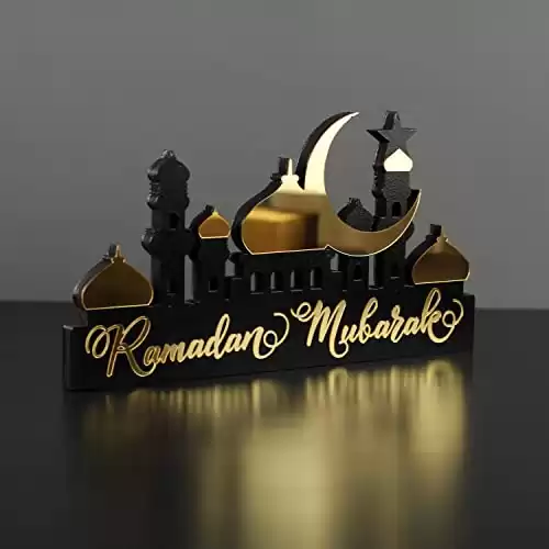 iwa concept | Wooden Acrylic Islamic Tabletop Decors | Ramadan Kareem and Eid Mubarak Decoration | Islamic Muslim Gifts | Ramadan Eid Decoration | (Ramadan Mubarak, Gold)