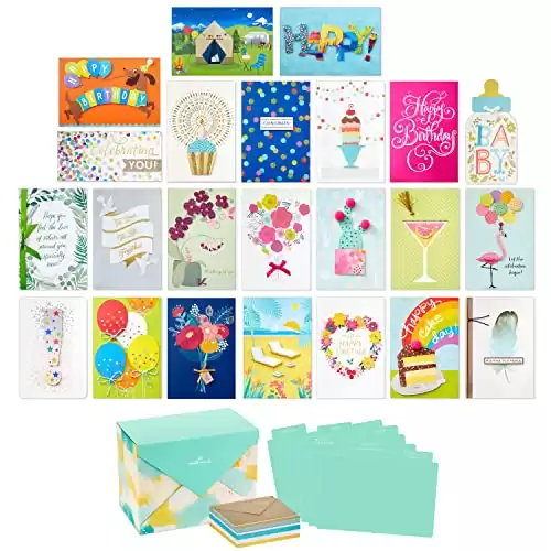 Hallmark Pack of 24 Handmade Assorted Boxed Greeting Cards, Watercolor-Birthday Cards, Baby Shower Cards, Wedding Cards, Sympathy Cards, Thinking of You Cards, Thank You Cards, Multicolor, 5EBN1002