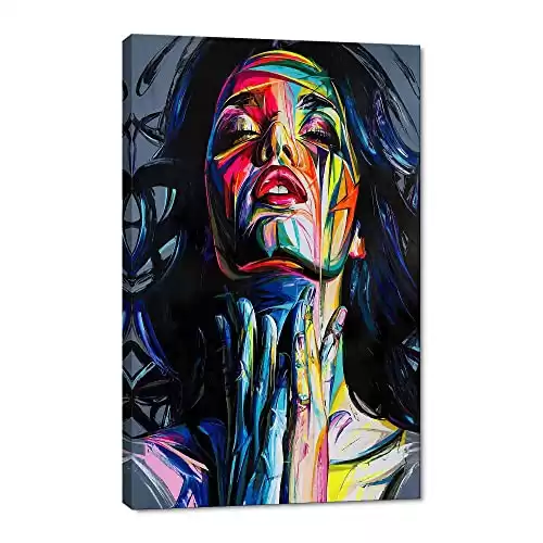 Pop Art Banksy Street Art Colorful Graffiti Print Picture Woman Graffiti Canvas Painting Wall Decor for Living Room Canvas Framed Wall Artwork Modern Home Decor Ready to Hang-28x44 Inch