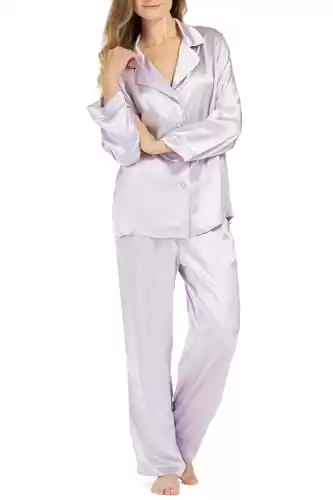 Fishers Finery Women's 100% Pure Mulberry Silk Long Pajama Set with Gift Box (Lavndr, M)