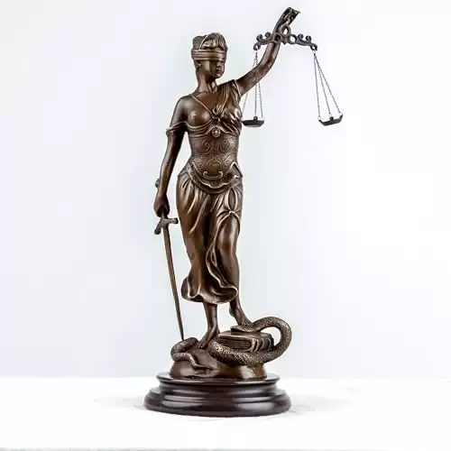 YouFine Bronze Themis Statue of Lady Justice Bronze- 18.1" Roman Goddess of Justice- Blind Lady Justice Scales Lawyer Firm Attorney Statue Office Desk Barrister Gift