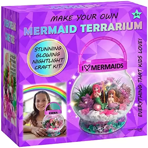 Make Your Own Light-Up Mermaid Terrarium Kit for Kids, Mermaid Gifts for Girls Ages 4 5 6 7 8 9 10 Years and up, DIY Mini Garden Nightlight Project, Arts and Crafts for Kids, Mermaid Toys for Girls