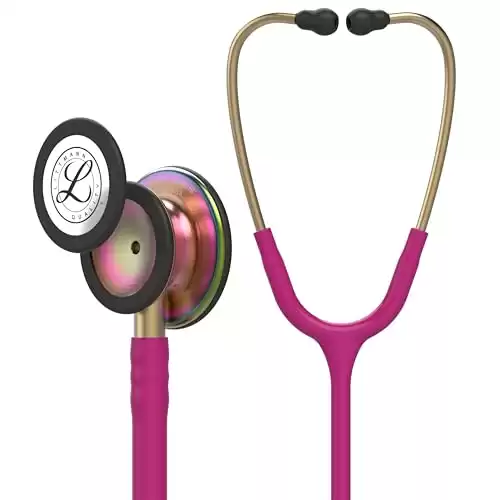 3M Littmann Classic III Monitoring Stethoscope, 5806, More Than 2X as Loud* and Weighs Less**, Stainless Steel Rainbow-Finish Chestpiece, 27" Raspberry Tube, Brass Stem, and Headset