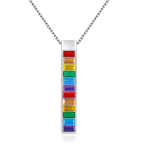 Pride Necklace Gifts for Women 925 Sterling Silver Rainbow Pride Pendant LGBT Jewelry Gay Lesbian Pride Gifts for Men