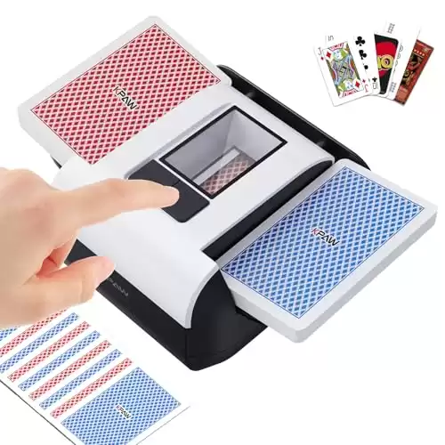 KPAW Automatic Card Shuffler - One-Press AUTO & Manual Mode, Electric Shuffling Machine for 1-2 Decks, Low Noise, Rechargeable & Portable Shuffler Machine for Poker, UNO, Blackjack, Skip-Bo, P...